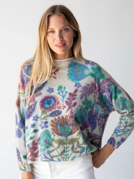 NATURAL LIFE Sweaters - NATURAL LIFE Cream Sweater with Multicolor Floral Motif